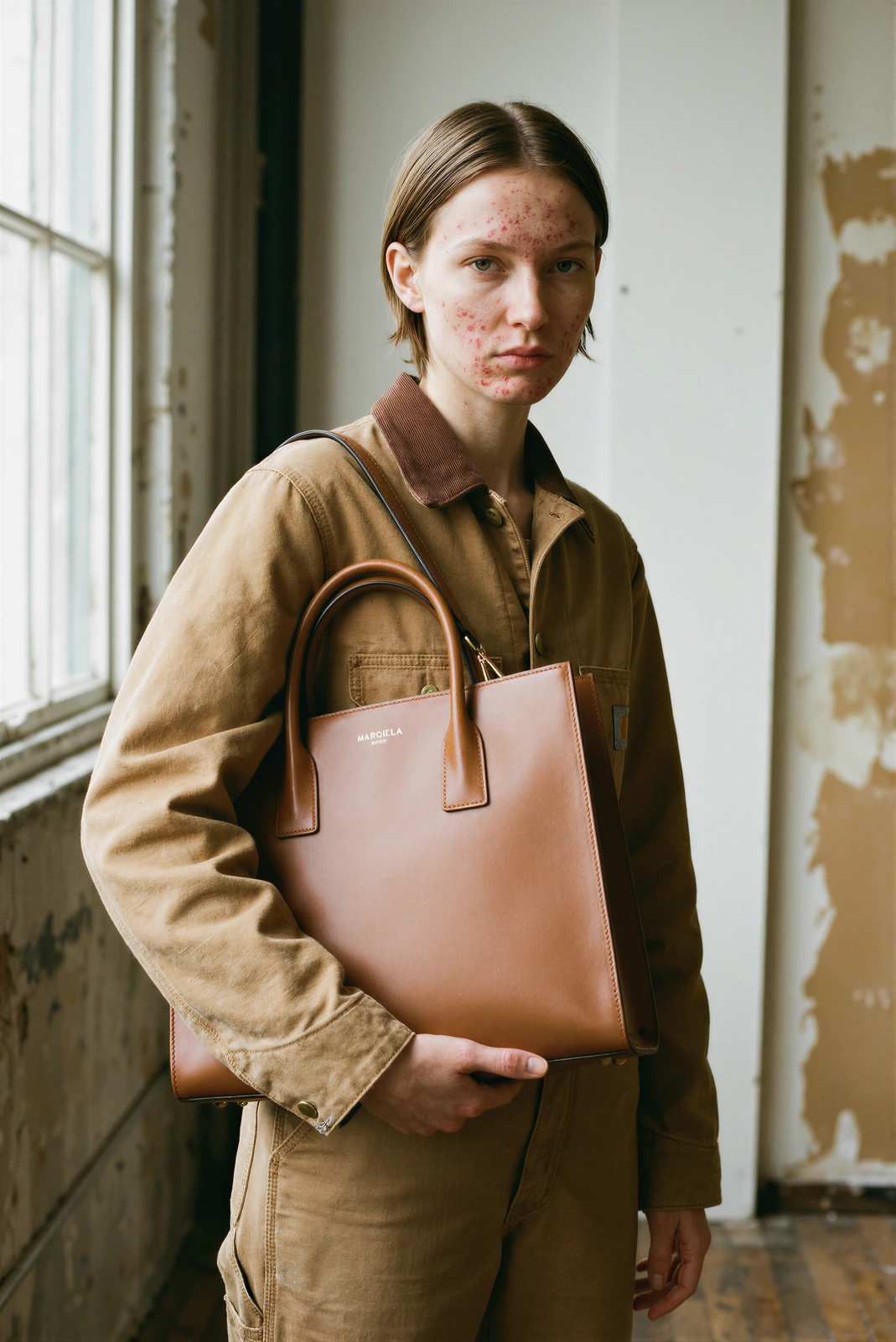 Исходник до ретуши, Коричневая куртка и сумка